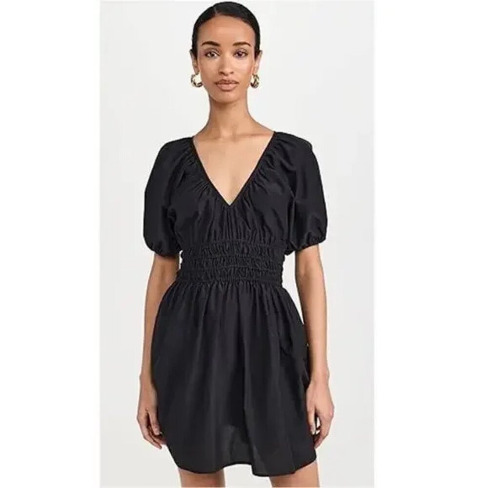 EUC Old Navy Puff Sleeve, Waist Defined Tie-Back Black Mini Dress
